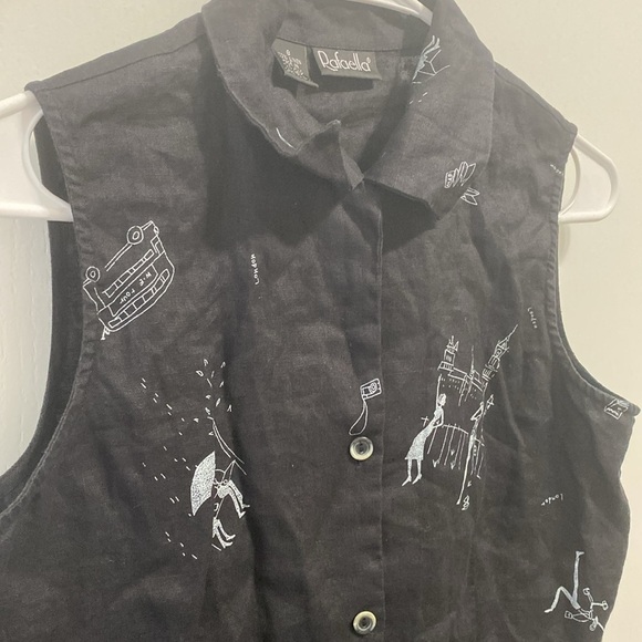 Vintage Rafaella 100% Linen Sleeveless Top Button Up Top - Picture 4 of 15